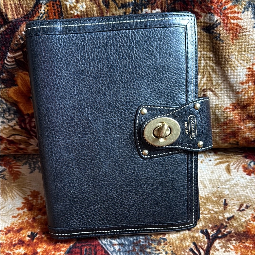 Coach Black Leather Wallet with Textured Finish